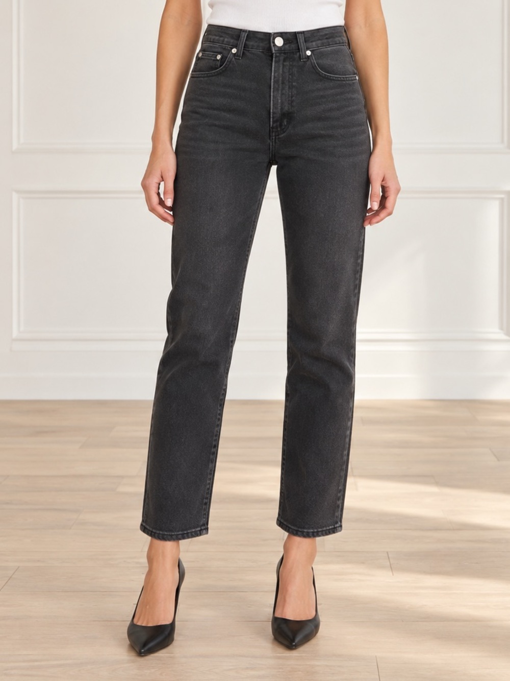 Superdown Revolve Jeans Size 27 High Rise Straight Leg Rigid Black Denim Ankle
